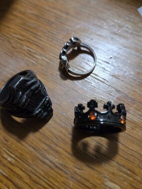 3 for 1! GTHIC real stainless steel rings - artist made. Coffin, crown, batwings